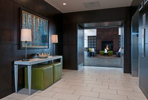 Elevator lobby with view into the Club Room