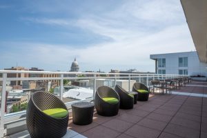 A balcony overlooking the Madison, WI capitol building