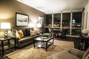A luxury furnished apartment living room at Ovation