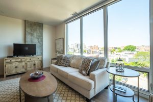 A luxury furnished apartment living room at Ovation
