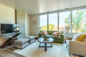 A luxury furnished apartment living room at Ovation
